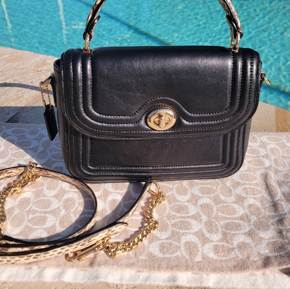 Coach Marlie Leather Sachel/Crossbody With Border Quilting And Snakeskin Handle - Picture 12 of 16